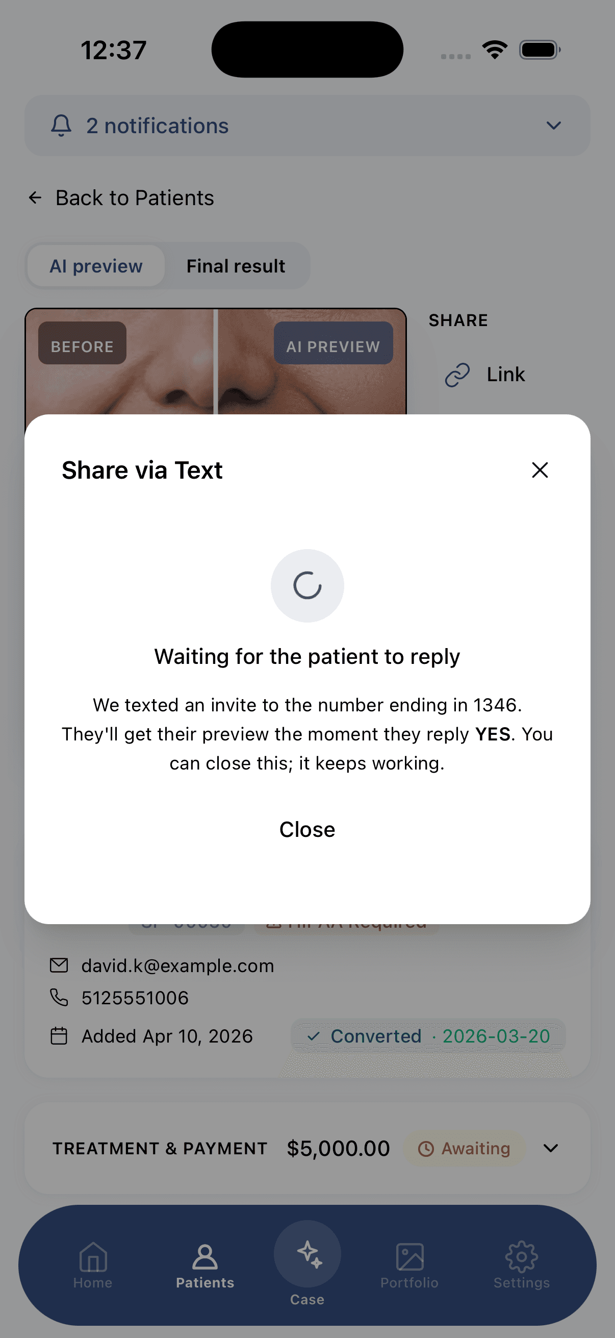 Waiting screen shown after the opt-in invite is sent